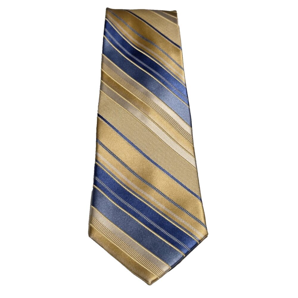 Michael Michael Kors Blue Yellow Diagonal Stripes 100% Silk Tie Mens Necktie